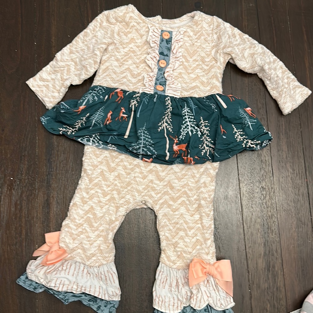 Ricrac & ruffles skirted sweater romper -winter themed